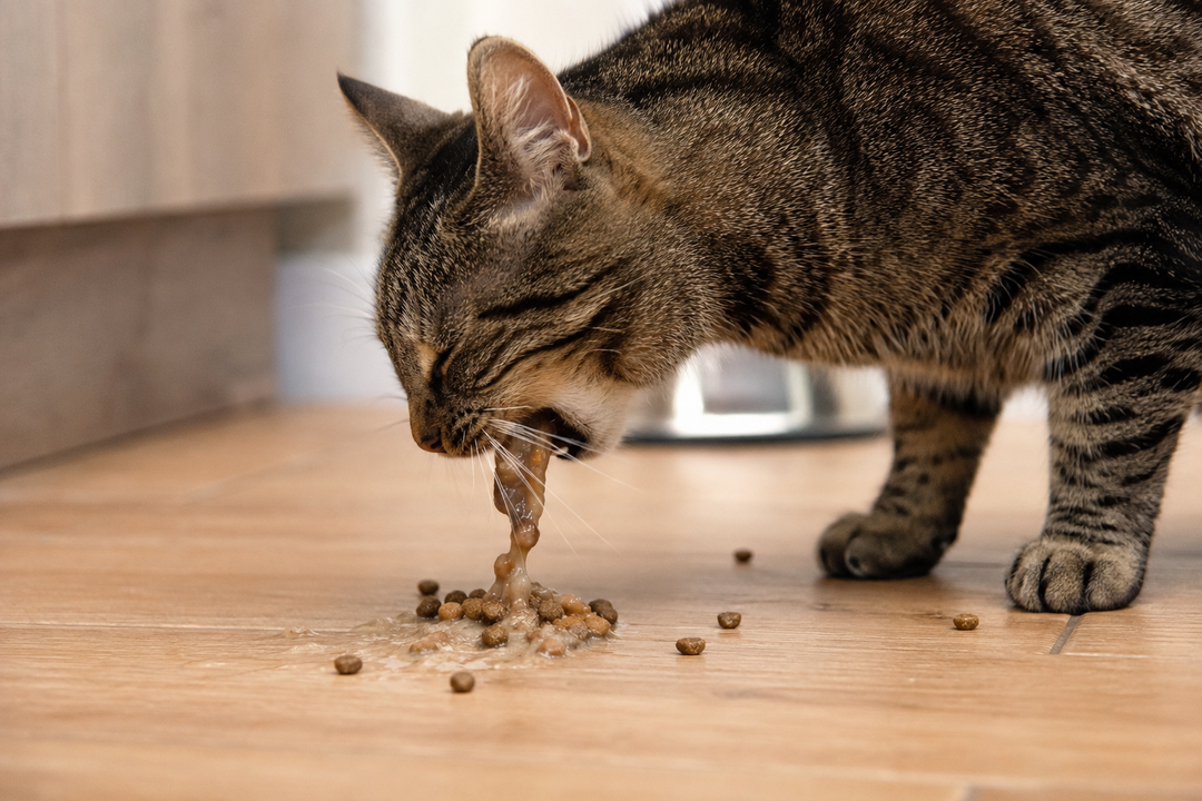 Mon chat vomit ses croquettes : que faire ? Causes, solutions et alimentation adaptée