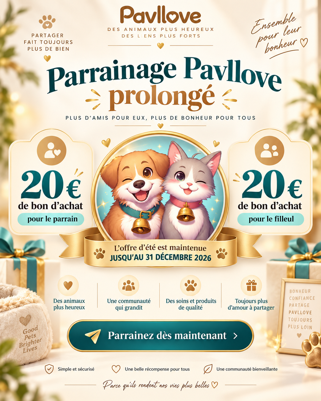 Parrainage Pavllove 2026 : 20 € de bon d’achat pour le parrain et 20 € pour le filleul jusqu’à fin décembre