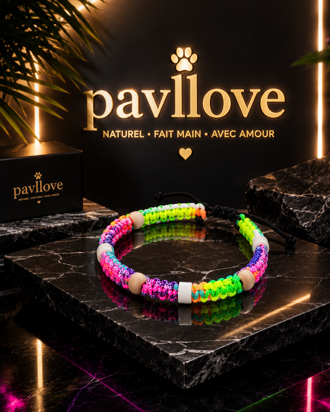 Colliers Fluos multicolor Anti-Tiques & Antiparasitaire Naturel, Perles de Céramique EM (Gamme Tréssée) ⭐⭐⭐⭐⭐ - Pavllove