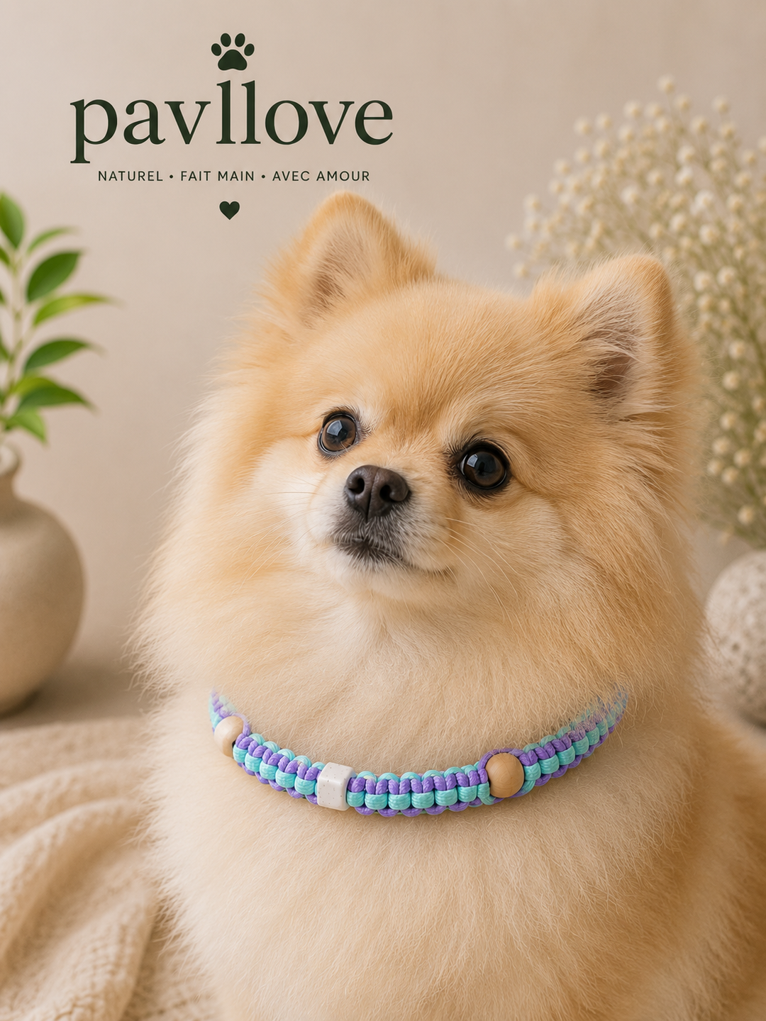 Collier Anti-Tiques & Antiparasitaire Naturel Chien et Chat, Fait Main en France, Perles de Céramique EM