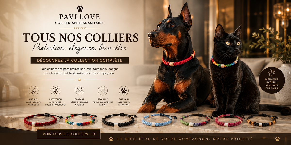 Collier Orange Torsadé Anti-Tiques Naturel, Antiparasitaire avec Perles de Céramique EM ⭐⭐⭐⭐⭐ - Pavllove