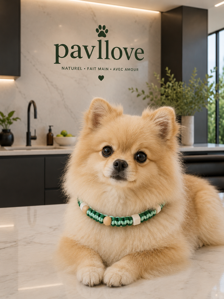 Collier Anti-Tiques & Antiparasitaire Naturel Chien et Chat, Fait Main en France, Perles de Céramique EM