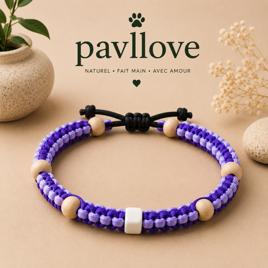 Colliers Violet & mauve Anti-Tiques & Antiparasitaire Naturel (Tréssée) avec Perles de céramique EM ⭐⭐⭐⭐⭐ - Pavllove