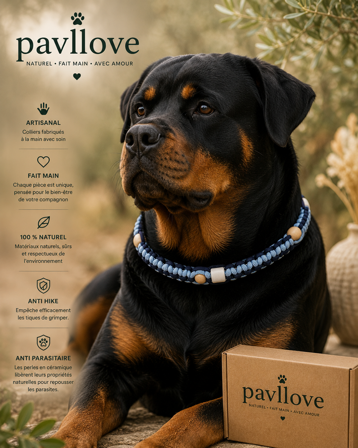 Colliers bleu Anti-Tiques & Antiparasitaire Naturel (Tréssée) avec Perles de céramique EM ⭐⭐⭐⭐⭐ - Pavllove