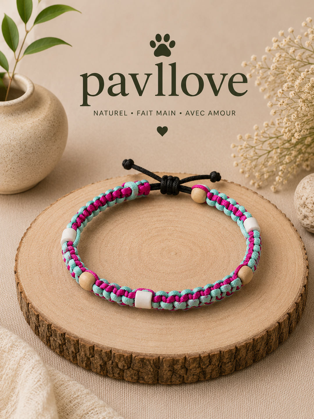 Colliers Rose Anti-Tiques & Antiparasitaire Naturel (Tréssée) avec Perles de céramique EM ⭐⭐⭐⭐⭐ - Pavllove