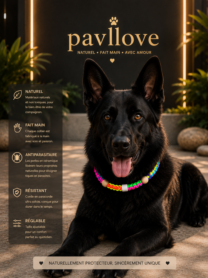 Collier Anti-Tiques & Antiparasitaire Naturel Chien et Chat, Fait Main en France, Perles de Céramique EM