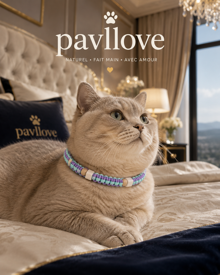 Collier Anti-Tiques & Antiparasitaire Naturel Chien et Chat, Fait Main en France, Perles de Céramique EM