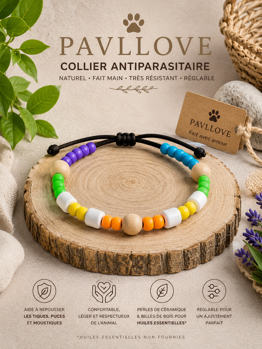 Collier Perle multicolor plein Anti-Tiques & Antiparasitaire Naturel, Perles de Céramique EM ⭐⭐⭐⭐⭐ - Pavllove