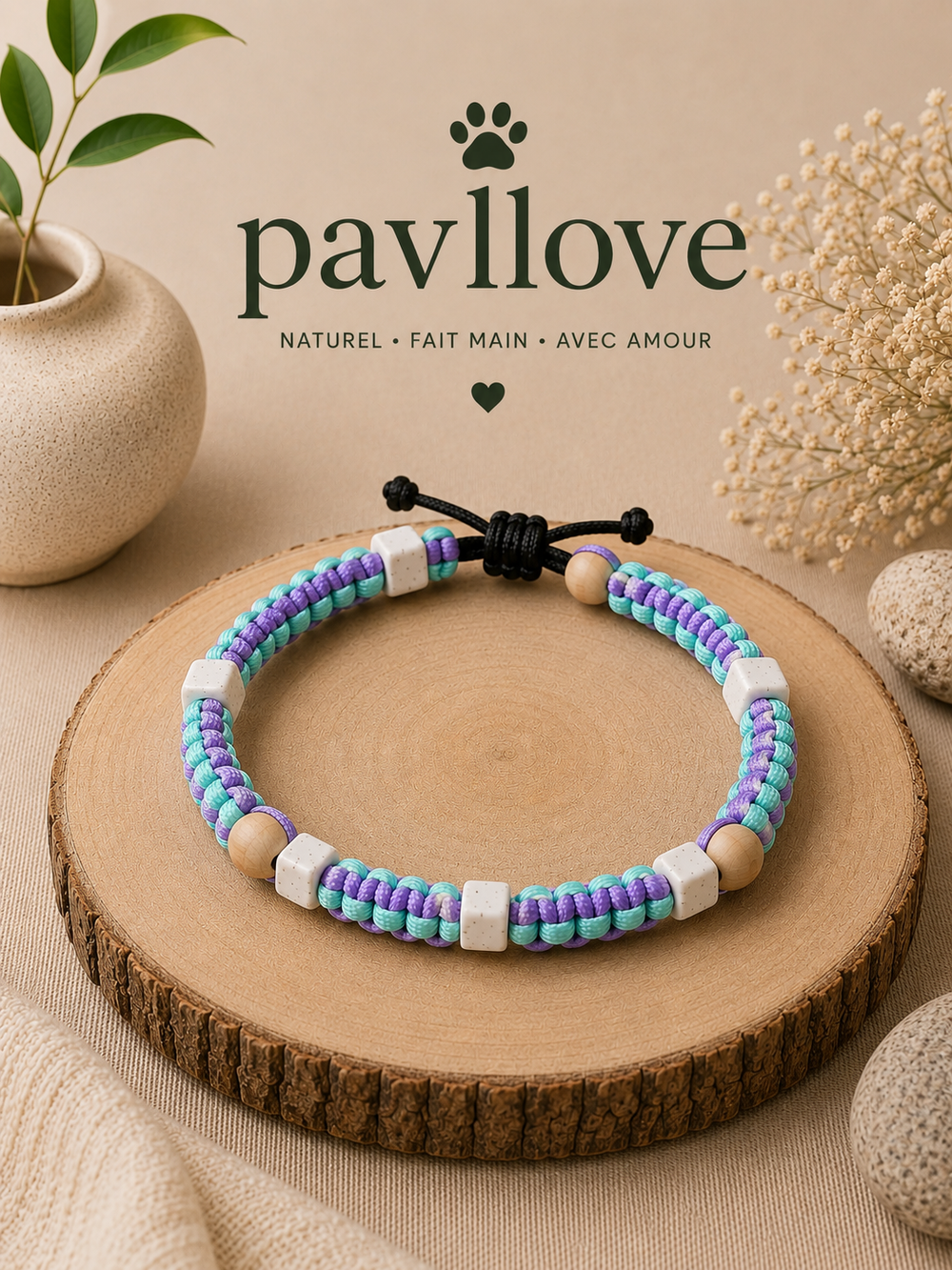 Colliers bleu Anti-Tiques & Antiparasitaire Naturel (Tréssée) avec Perles de céramique EM ⭐⭐⭐⭐⭐ - Pavllove