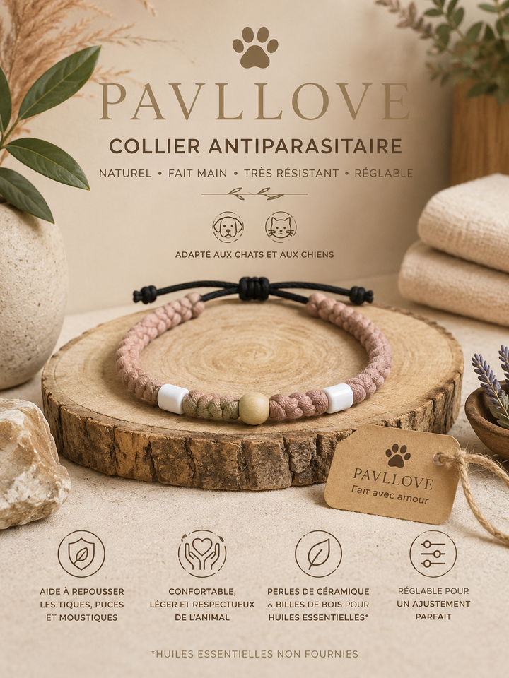 Collier Marron Torsadé Anti-Tiques Naturel, Antiparasitaire avec Perles de Céramique EM ⭐⭐⭐⭐⭐ (Copie) (Copie) - Pavllove