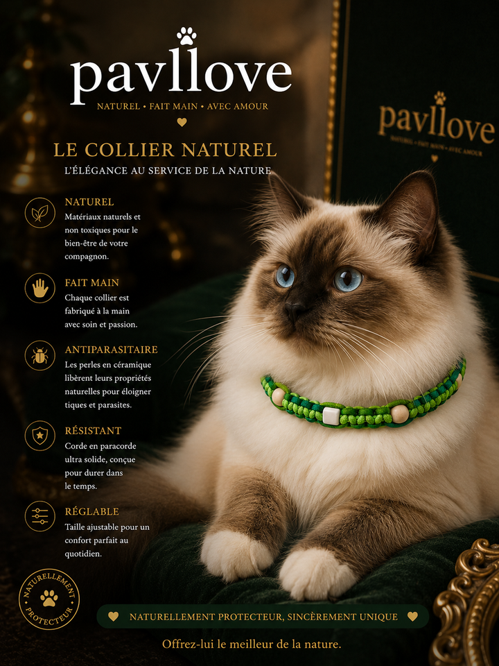 Colliers Vert Anti-Tiques & Antiparasitaire Naturel (Tréssée) avec Perles de céramique EM ⭐⭐⭐⭐⭐ - Pavllove