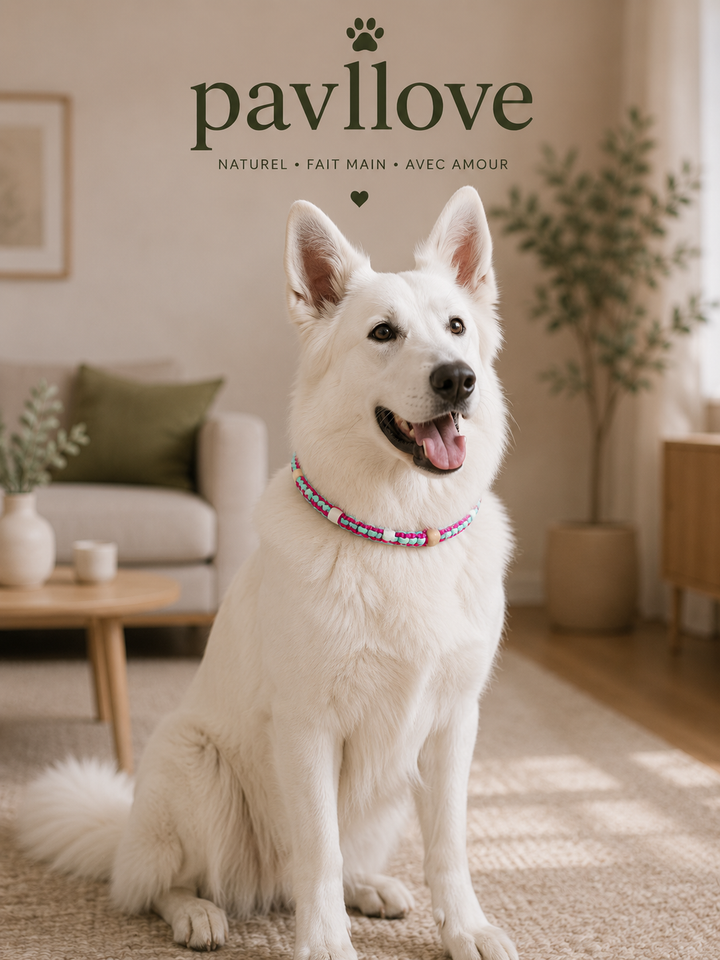 Collier Anti-Tiques & Antiparasitaire Naturel Chien et Chat, Fait Main en France, Perles de Céramique EM