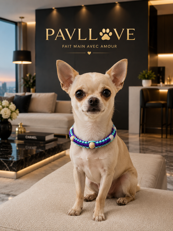 Collier Anti-Tiques & Antiparasitaire Naturel Chien et Chat, Fait Main en France, Perles de Céramique EM (Gamme Tréssée) ⭐⭐⭐⭐⭐ - Pavllove