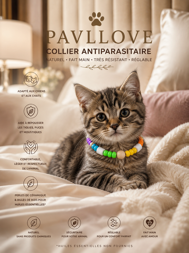 Collier Perle multicolor plein Anti-Tiques & Antiparasitaire Naturel, Perles de Céramique EM ⭐⭐⭐⭐⭐ - Pavllove