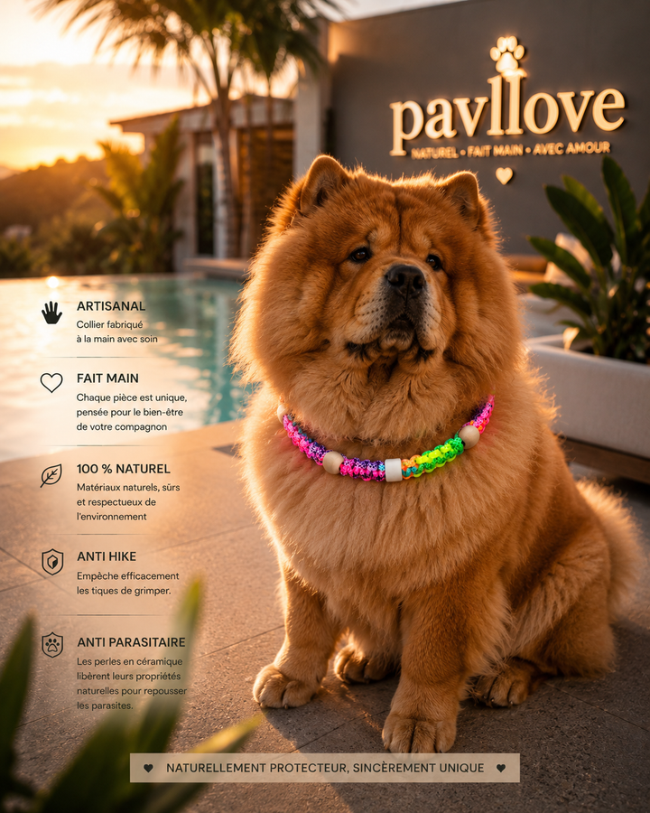 Collier Anti-Tiques & Antiparasitaire Naturel Chien et Chat, Fait Main en France, Perles de Céramique EM