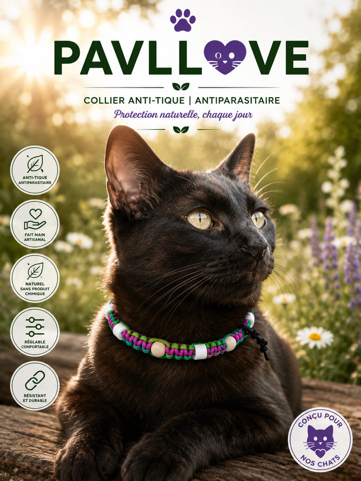 Collier Anti-Tiques & Antiparasitaire Naturel Chien et Chat, Fait Main en France, Perles de Céramique EM