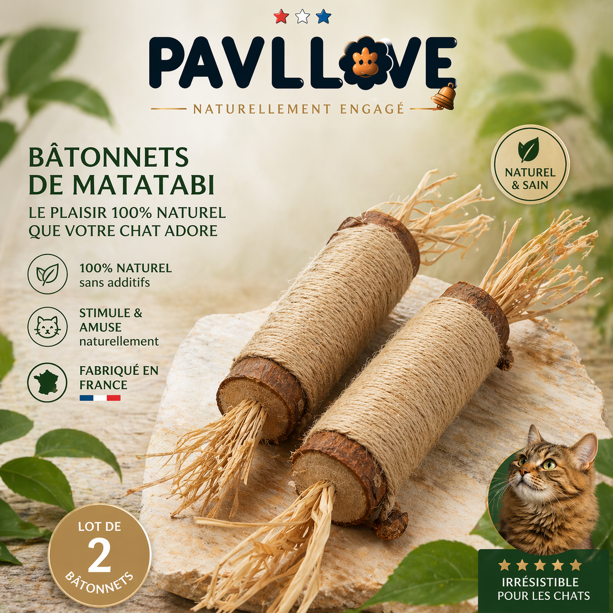 Bâtonnets d’Herbe à Chat Matatabi (X2) ⭐⭐⭐⭐⭐ - Pavllove
