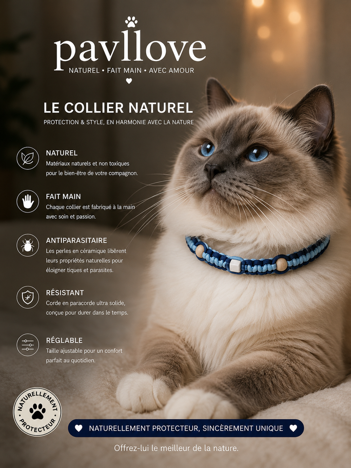 Collier Anti-Tiques & Antiparasitaire Naturel Chien et Chat, Fait Main en France, Perles de Céramique EM