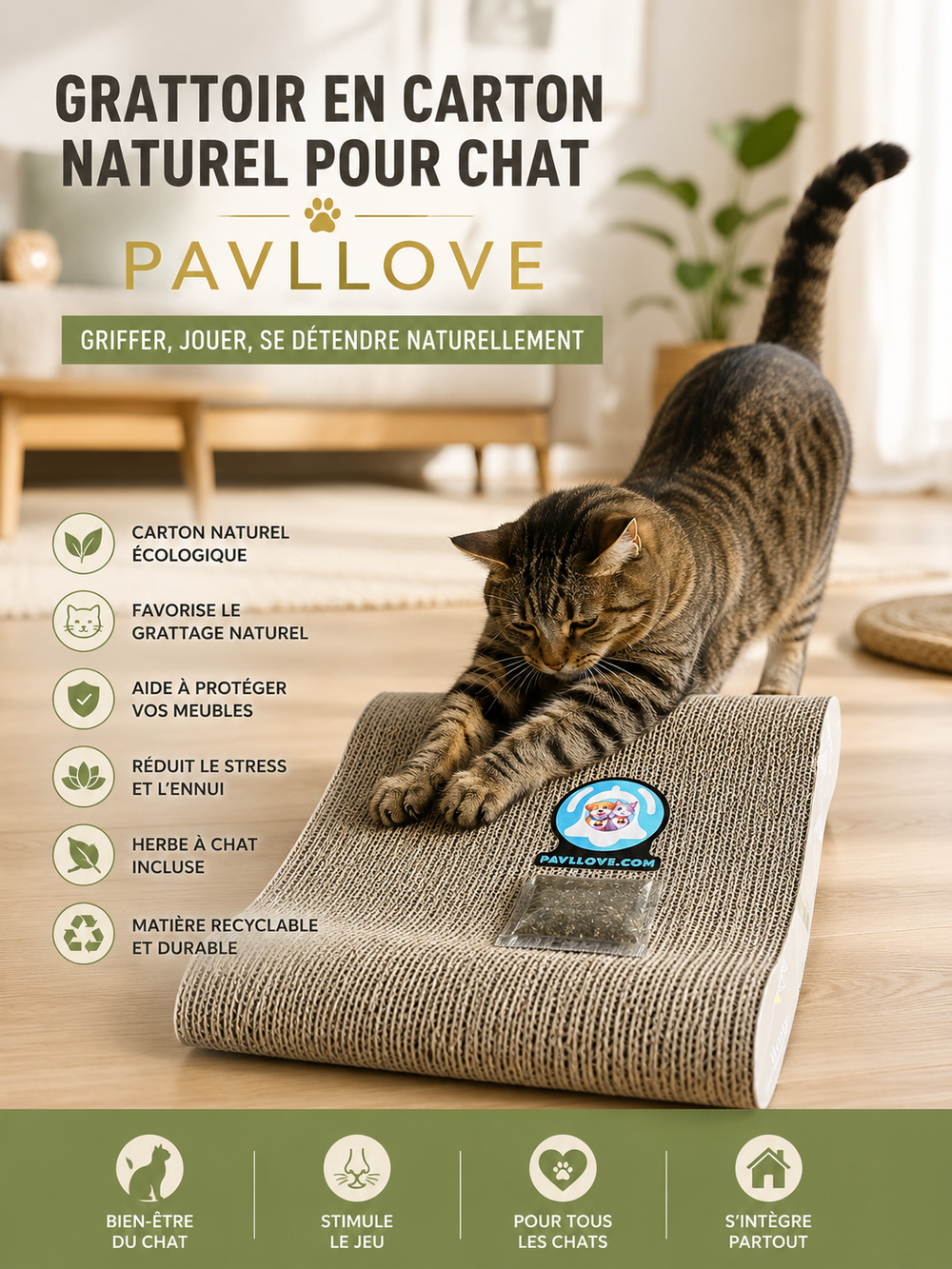 🐾 Grattoir en carton Pavllove Avec échantillon d’herbe à chat offert 🌿 ⭐⭐⭐⭐⭐ - Pavllove