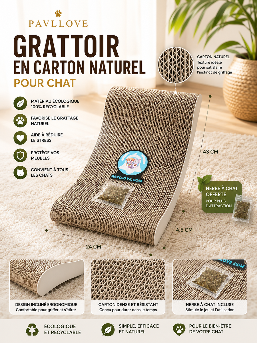 🐾 Grattoir en carton Pavllove Avec échantillon d’herbe à chat offert 🌿 ⭐⭐⭐⭐⭐ - Pavllove