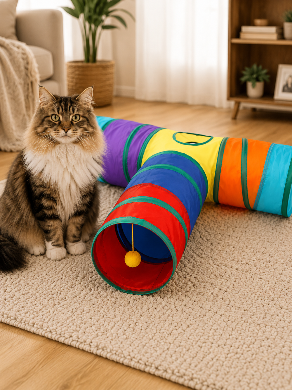 Tunnel pour Chat en Forme de T Arc-en-Ciel – Jouet Interactif Anti-Ennui, Polyester Écologique, Pliable & Durable ⭐⭐⭐⭐⭐ - Pavllove
