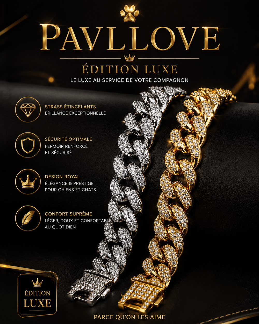 💎 Collier pour chien et chat, Édition Royale – Élégance, Brillance Absolue avec ses strass ⭐⭐⭐⭐⭐ - Pavllove