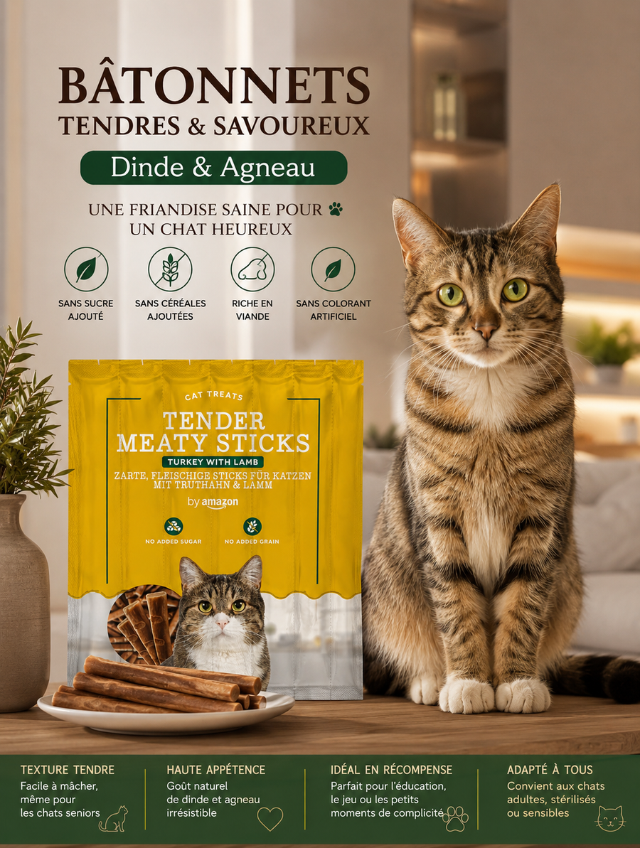 Bâtonnets pour chat dinde agneau Friandises tendres x10 ⭐⭐⭐⭐⭐ - Pavllove