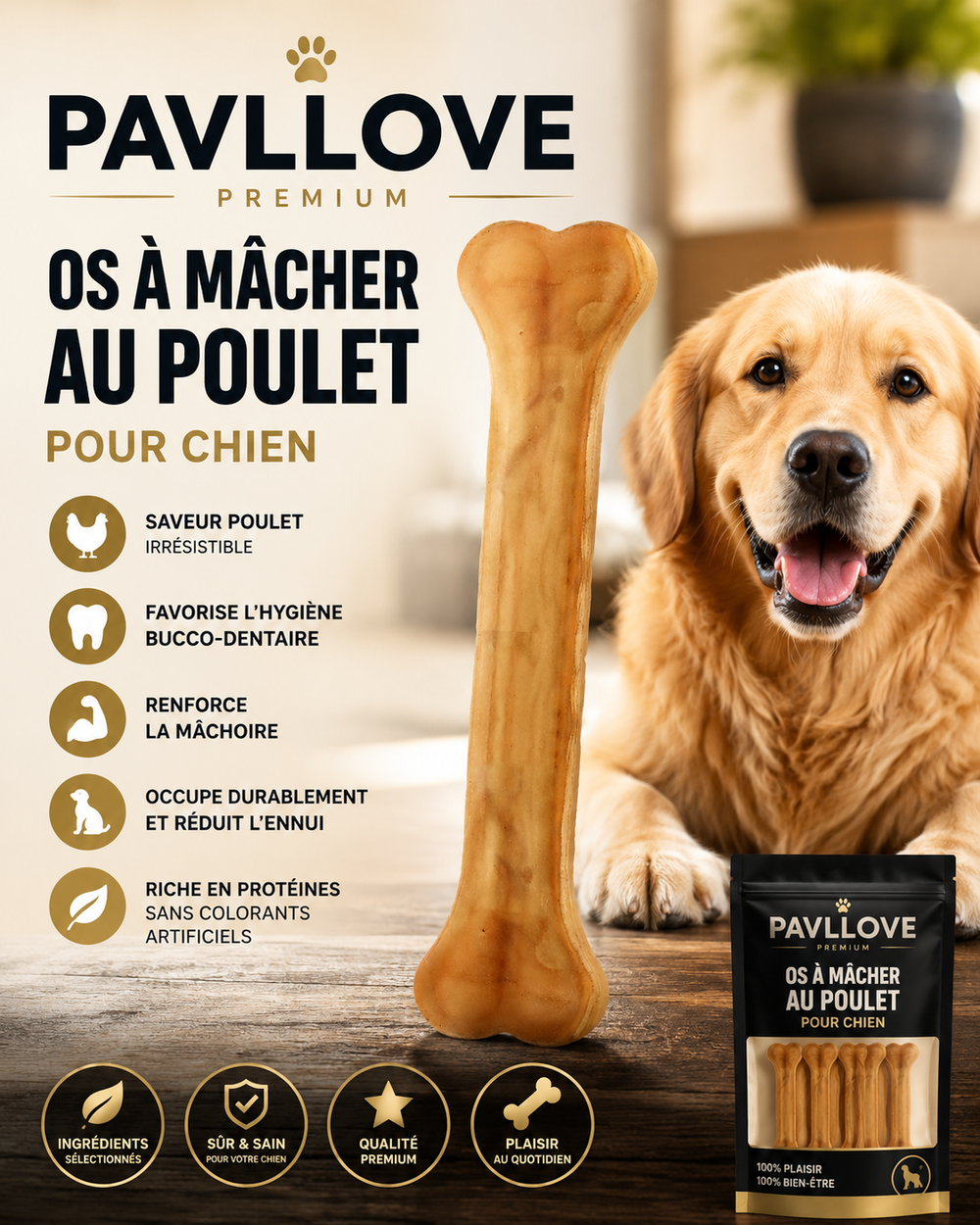 🦴 Os à mâcher au poulet pour chien x1 ⭐⭐⭐⭐⭐ - Pavllove