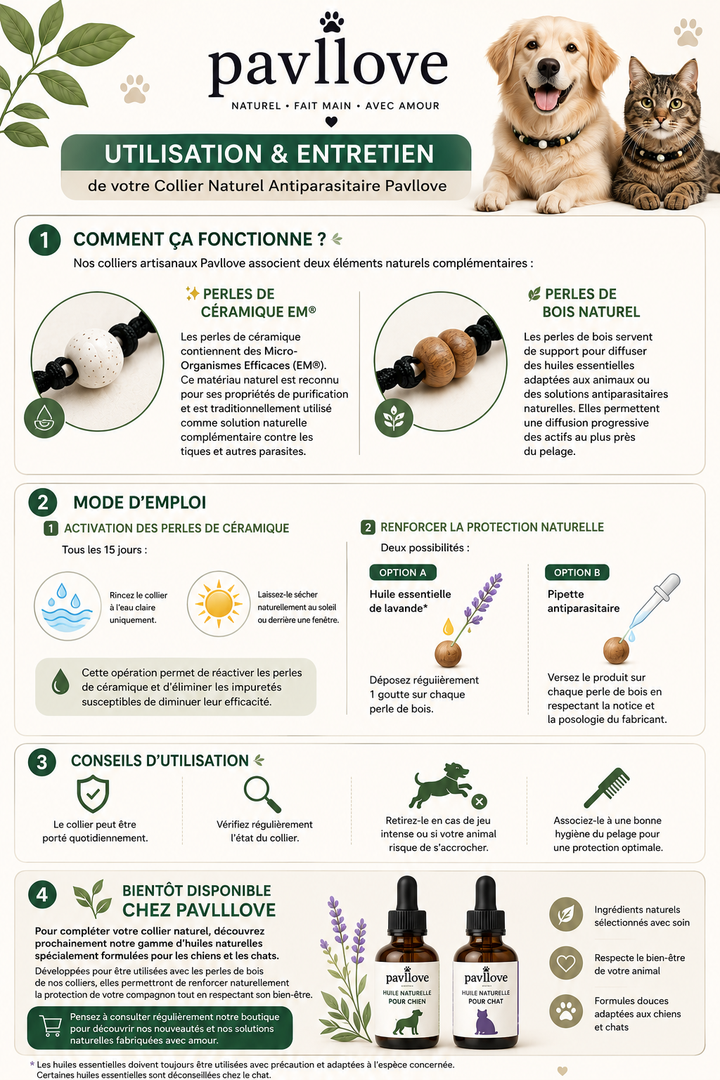Colliers bleu Anti-Tiques & Antiparasitaire Naturel (Tréssée) avec Perles de céramique EM ⭐⭐⭐⭐⭐ - Pavllove