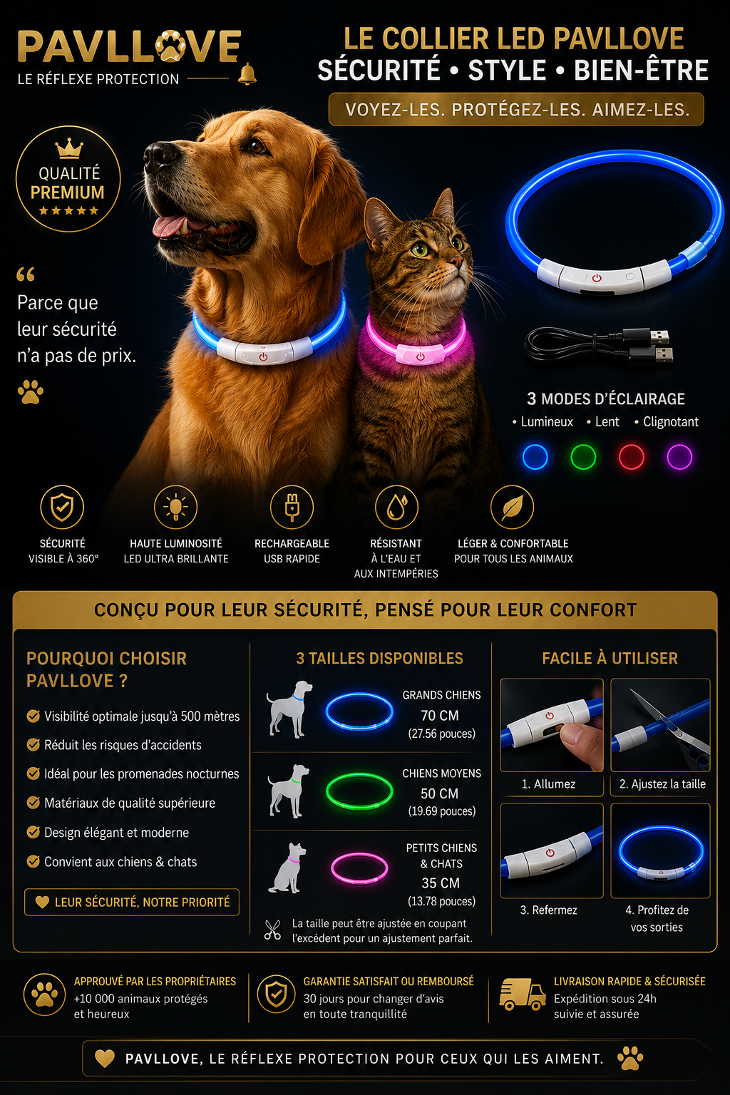 Colliers LED Pavllove pour chiens et chats ⭐⭐⭐⭐⭐ - Pavllove
