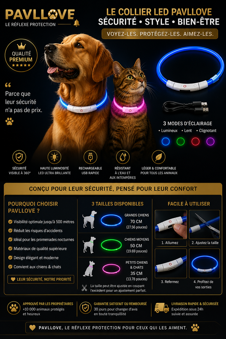 Colliers LED Pavllove pour chiens et chats ⭐⭐⭐⭐⭐ - Pavllove