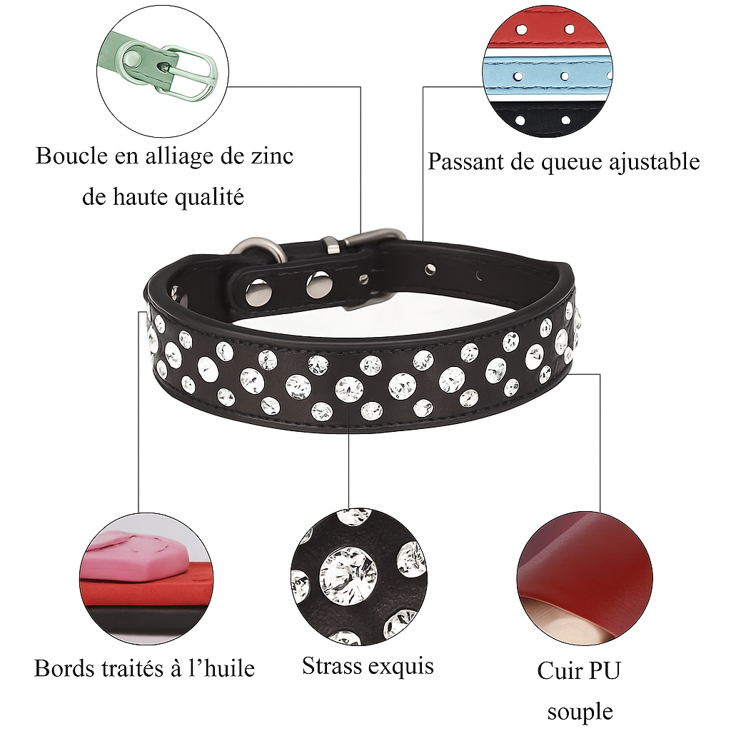 Collier Strass Noir – Chien & Chat | Élégant, Résistant & Confortable ⭐⭐⭐⭐⭐ - Pavllove