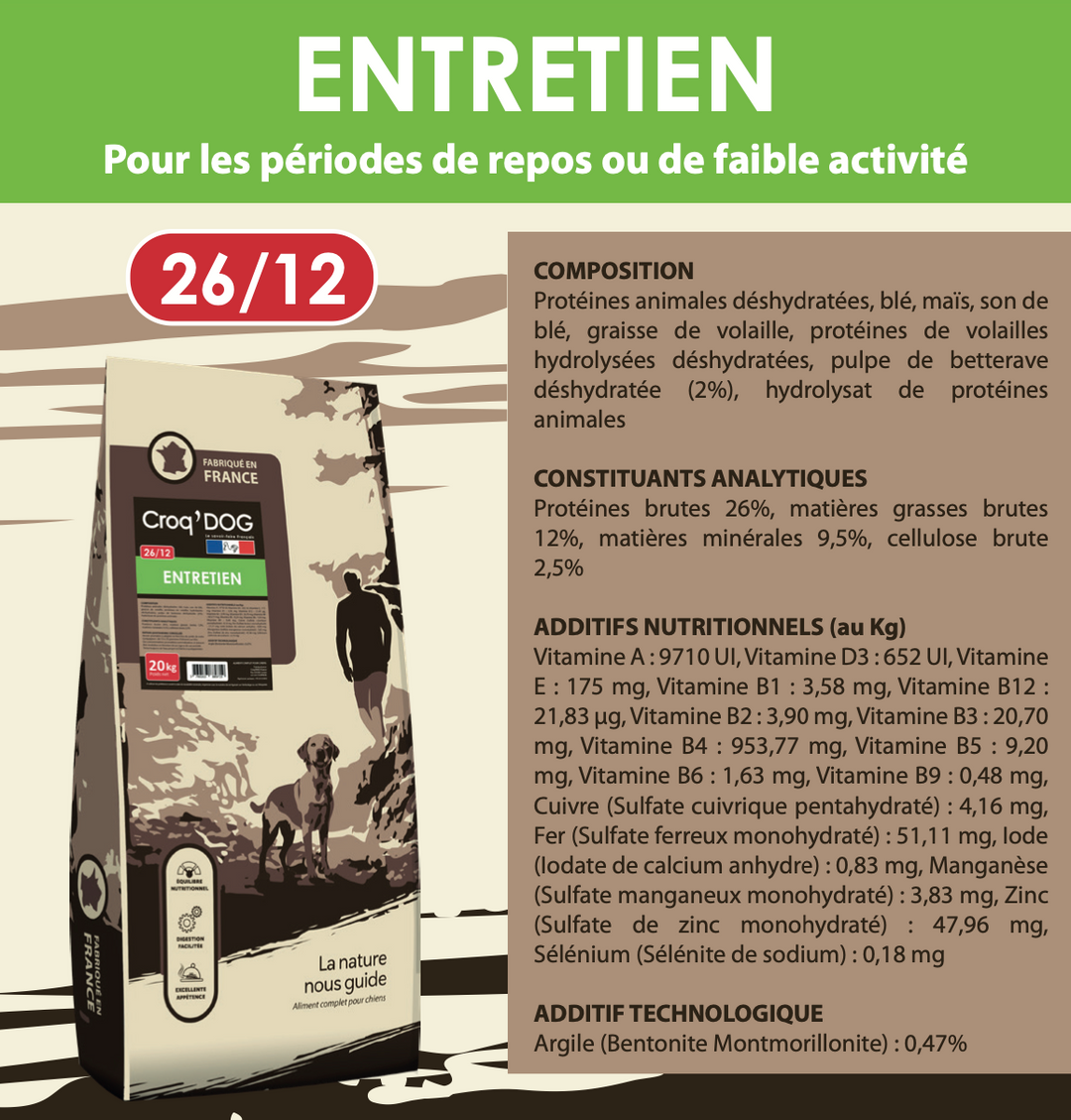 CROQ'DOG ADULTE À SENIOR (Volaille) 20 KG ENTRETIEN 26/12 - Pavllove
