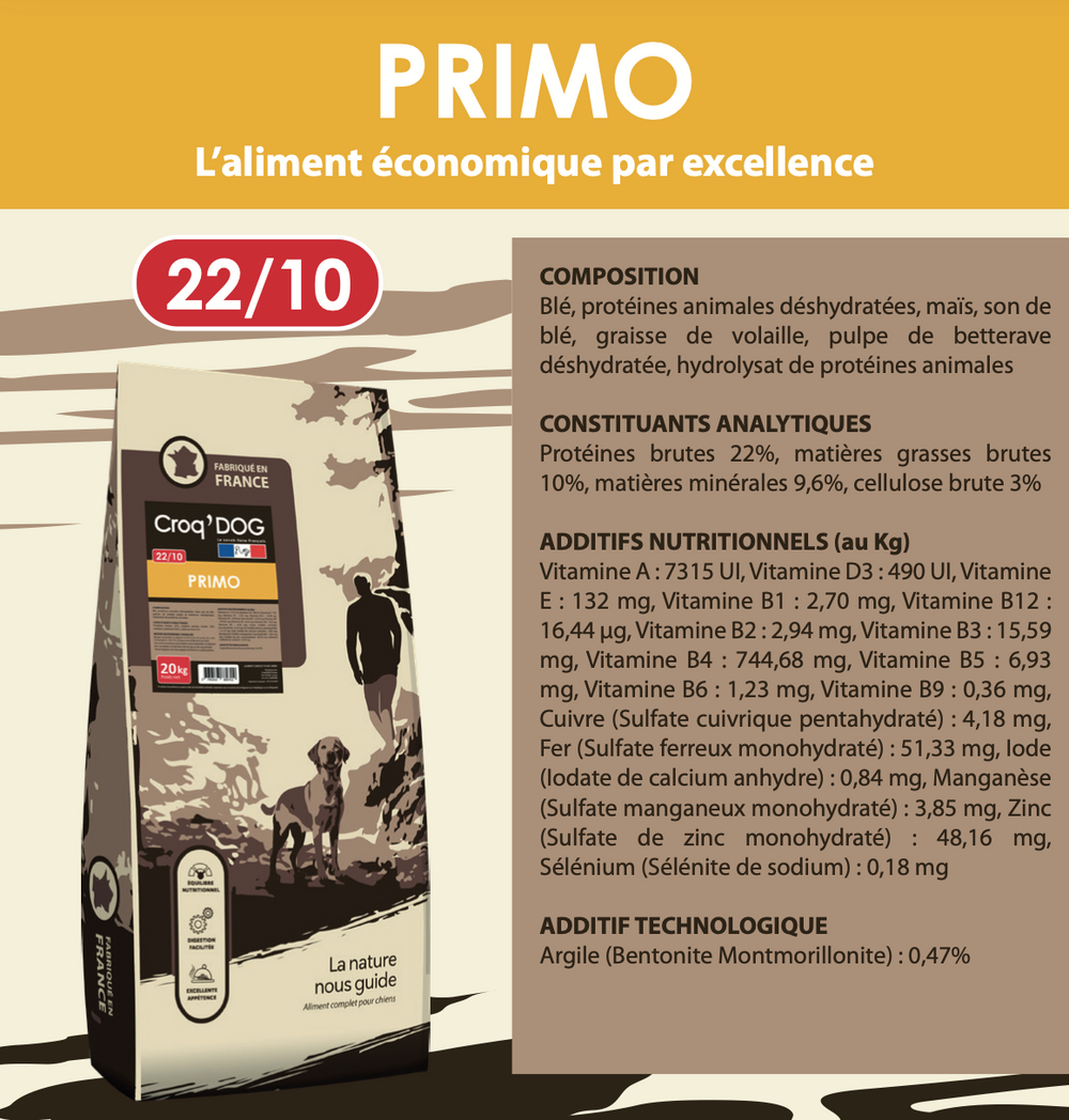 CROQ'DOG -ADULTE (Volaille) 20 KG PRIMO 22/10 - Pavllove