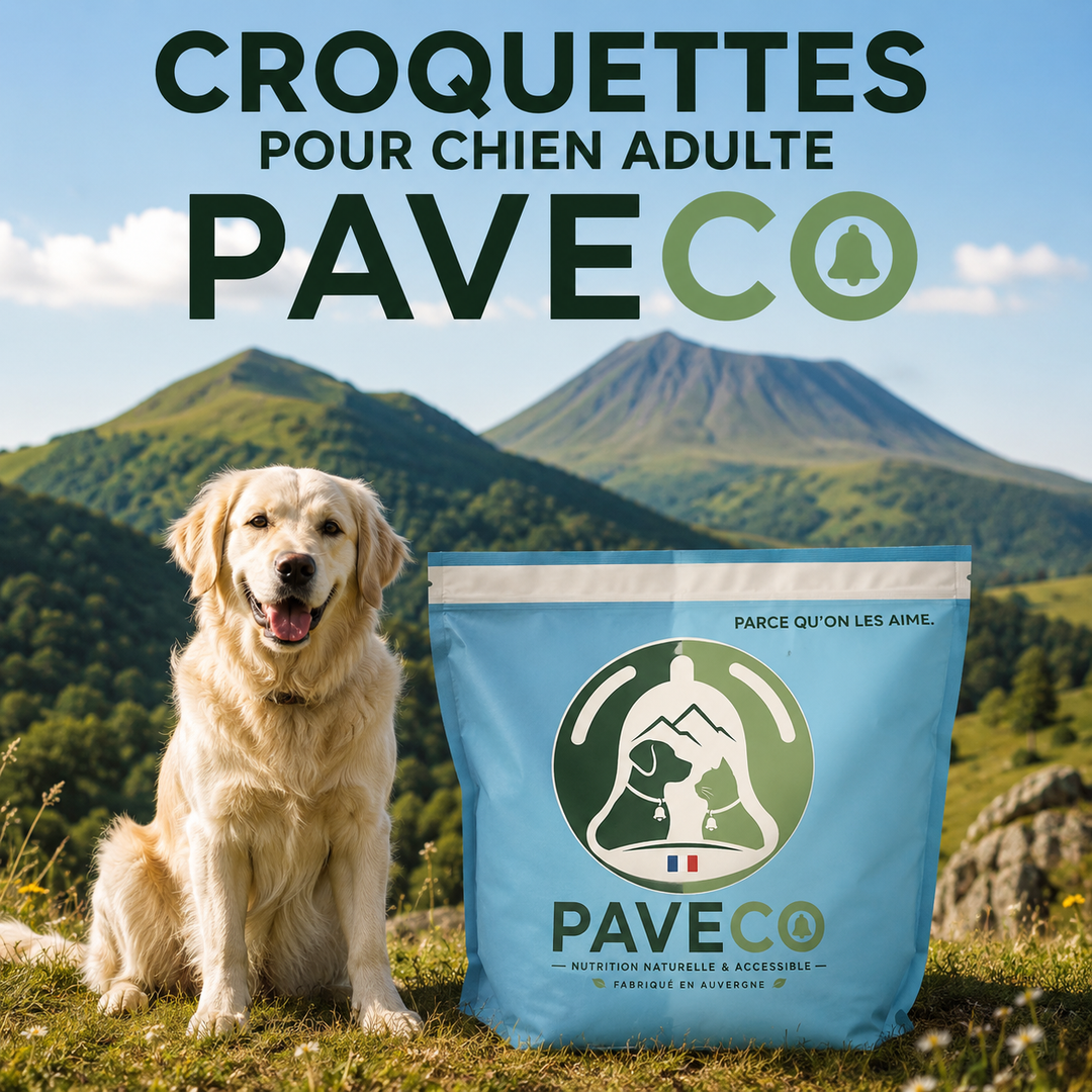 Croquettes chien adulte économiques fabriquées en Auvergne disponibles en plusieurs formats
