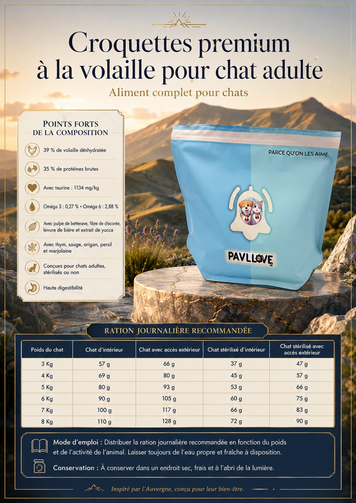 Croquettes premium chat volaille pour digestion et vitalité