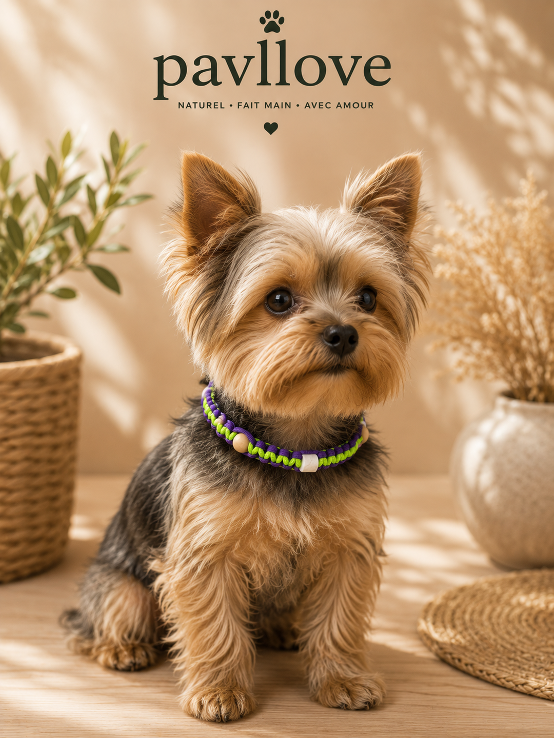 Collier Anti-Tiques & Antiparasitaire Naturel Chien et Chat, Fait Main en France, Perles de Céramique EM