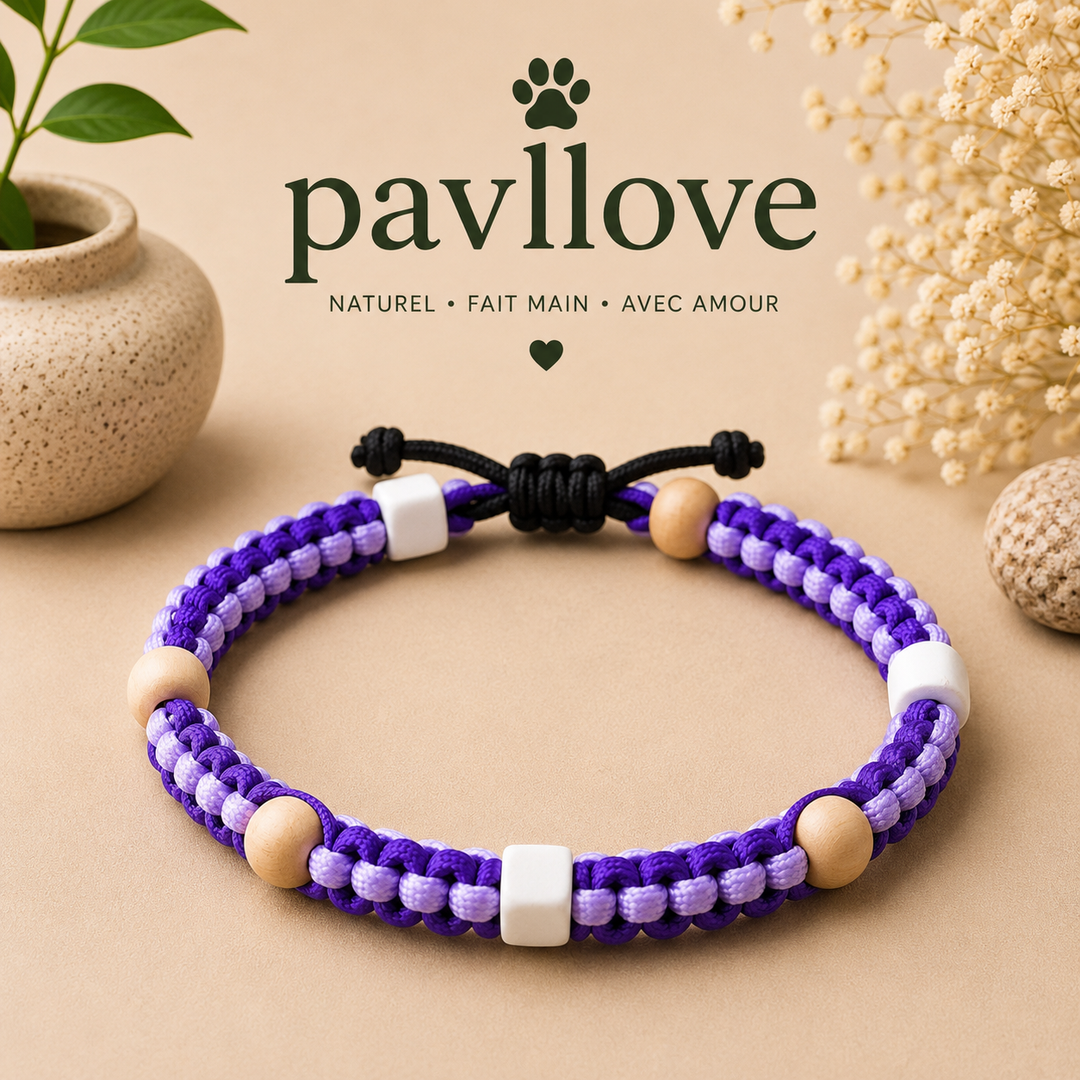 Colliers Violet & mauve Anti-Tiques & Antiparasitaire Naturel (Tréssée) avec Perles de céramique EM ⭐⭐⭐⭐⭐ - Pavllove
