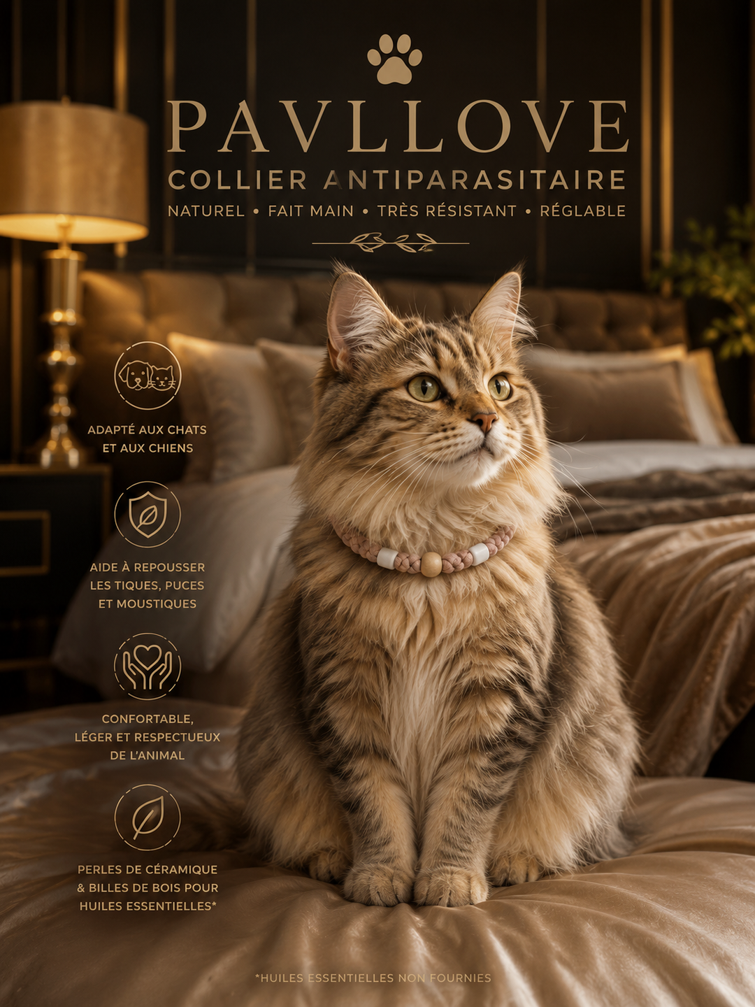 Collier Marron Torsadé Anti-Tiques Naturel, Antiparasitaire avec Perles de Céramique EM ⭐⭐⭐⭐⭐ (Copie) (Copie) - Pavllove
