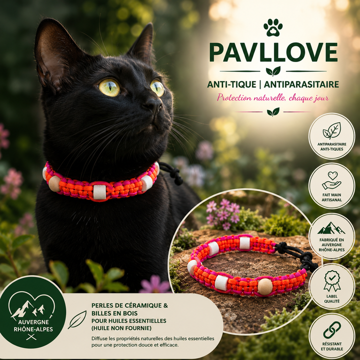 Colliers Rose Anti-Tiques & Antiparasitaire Naturel (Tréssée) avec Perles de céramique EM ⭐⭐⭐⭐⭐ - Pavllove