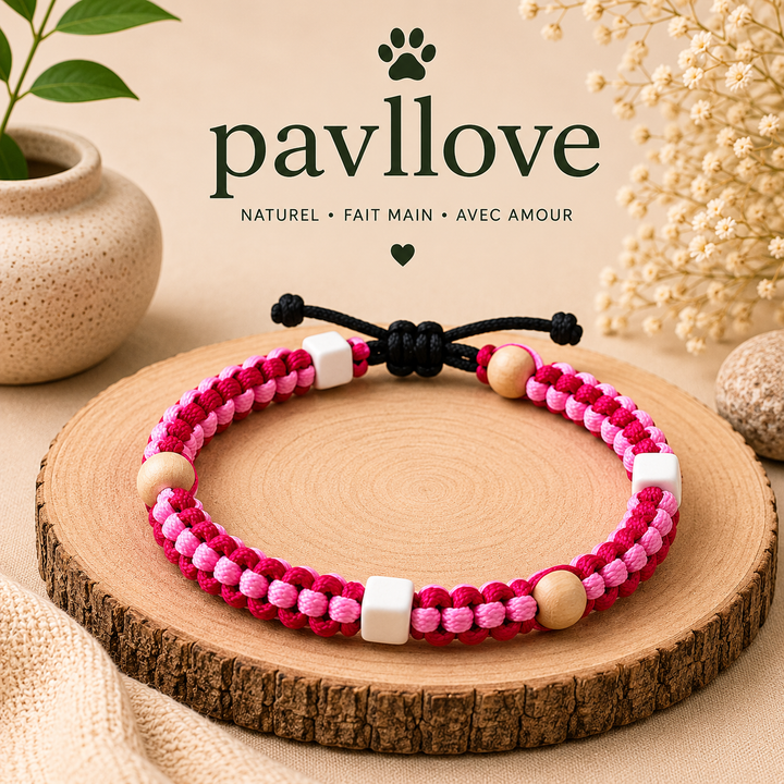 Colliers Rose Anti-Tiques & Antiparasitaire Naturel (Tréssée) avec Perles de céramique EM ⭐⭐⭐⭐⭐ - Pavllove