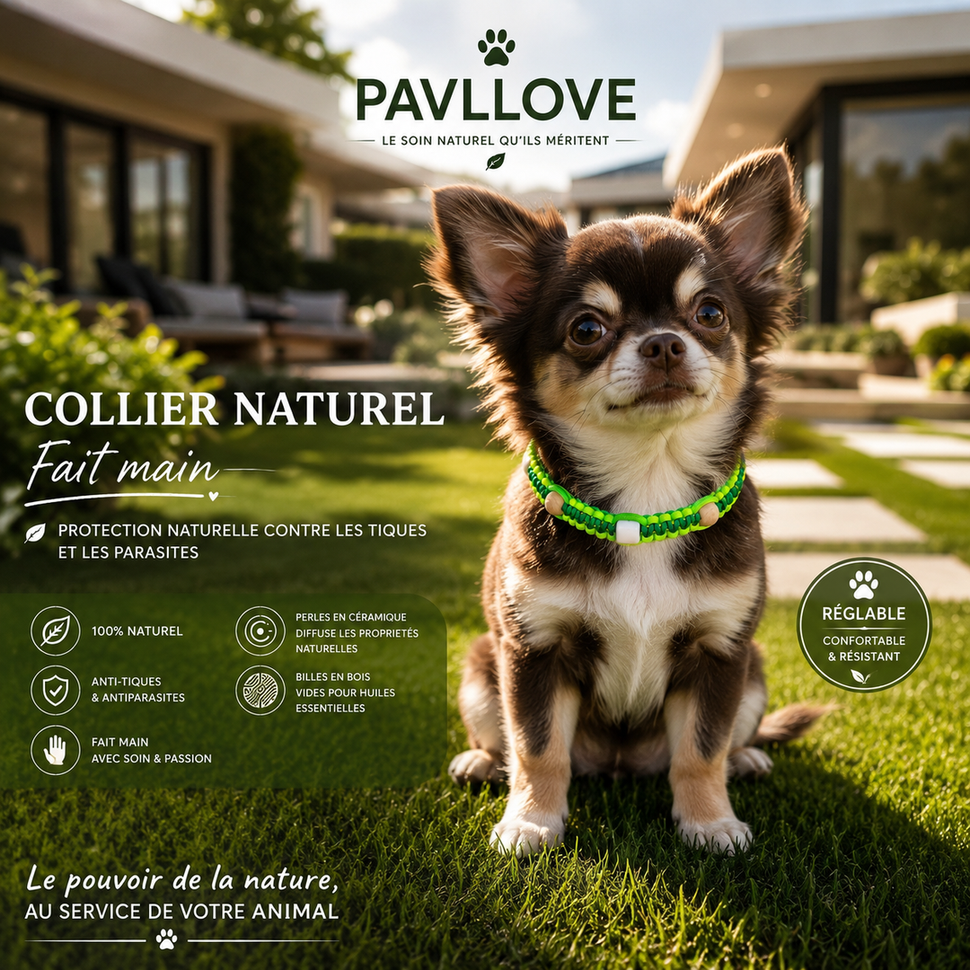 Colliers Vert Anti-Tiques & Antiparasitaire Naturel (Tréssée) avec Perles de céramique EM ⭐⭐⭐⭐⭐ - Pavllove