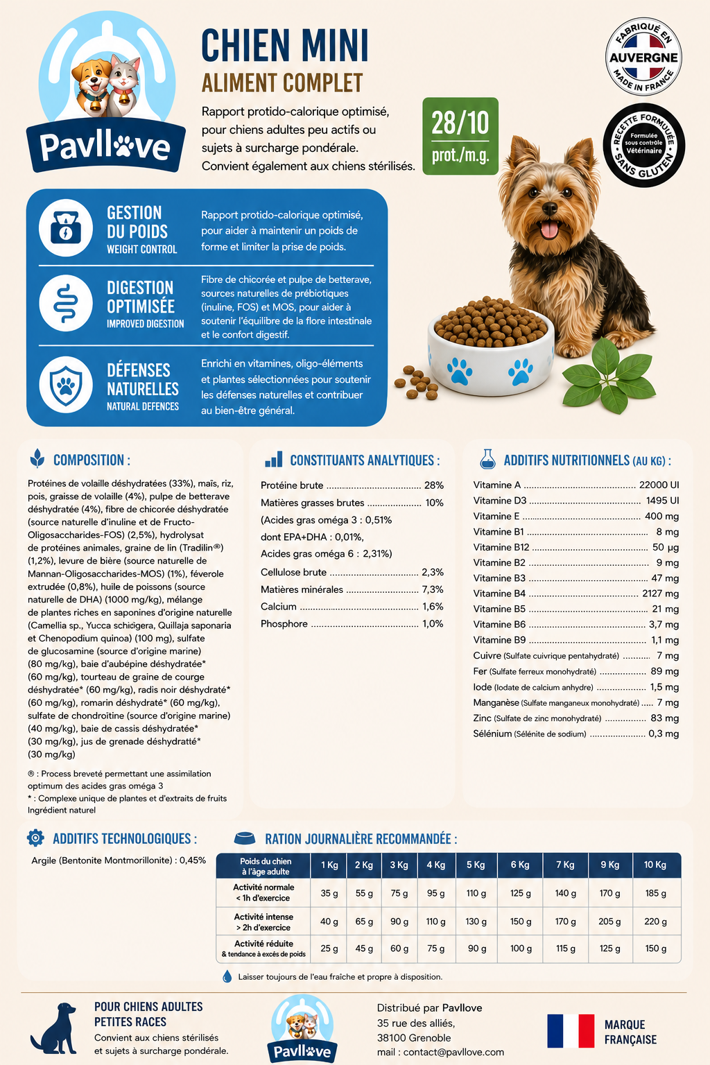 Croquettes haut de gamme pour petit chien Adulte & Senior -Volaille ⭐⭐⭐⭐⭐ - Pavllove
