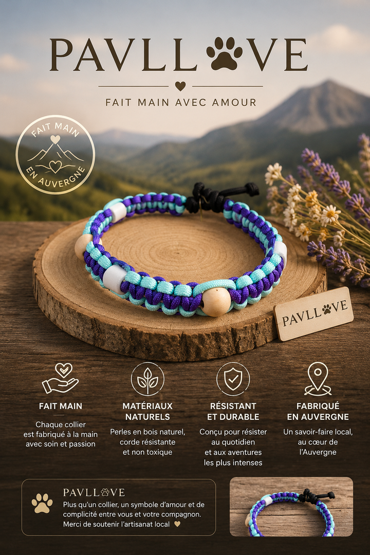 Collier Anti-Tiques & Antiparasitaire Naturel Chien et Chat, Fait Main en France, Perles de Céramique EM (Gamme Tréssée) ⭐⭐⭐⭐⭐ - Pavllove