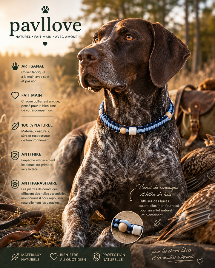 Colliers bleu Anti-Tiques & Antiparasitaire Naturel (Tréssée) avec Perles de céramique EM ⭐⭐⭐⭐⭐ - Pavllove