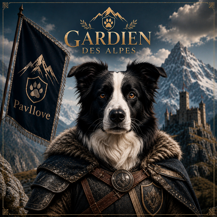 Portrait personnalisé de votre chien ou chat (Thème Gardien des Alpes) - Pavllove