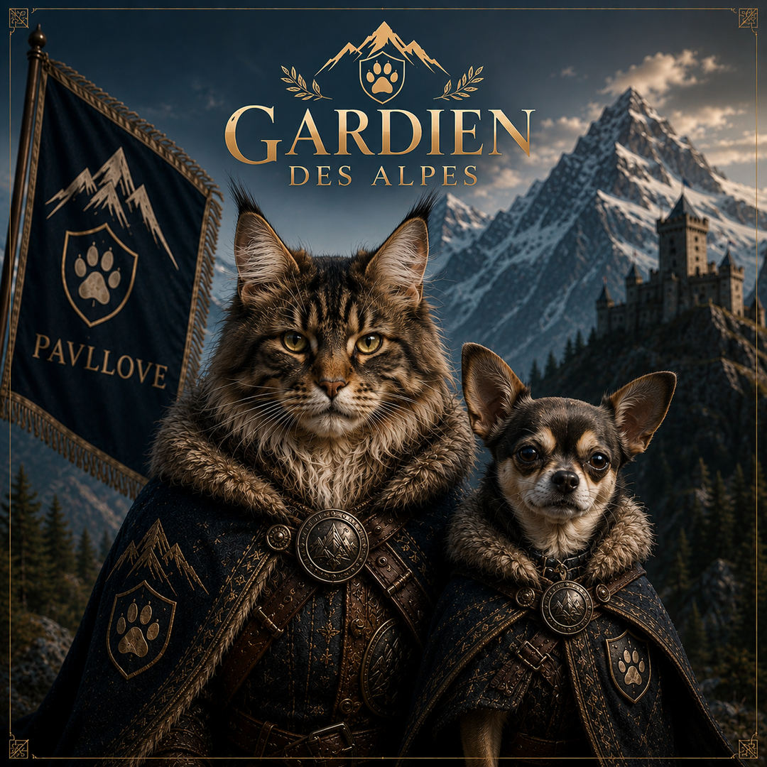 Portrait personnalisé de votre chien ou chat (Thème Gardien des Alpes) - Pavllove