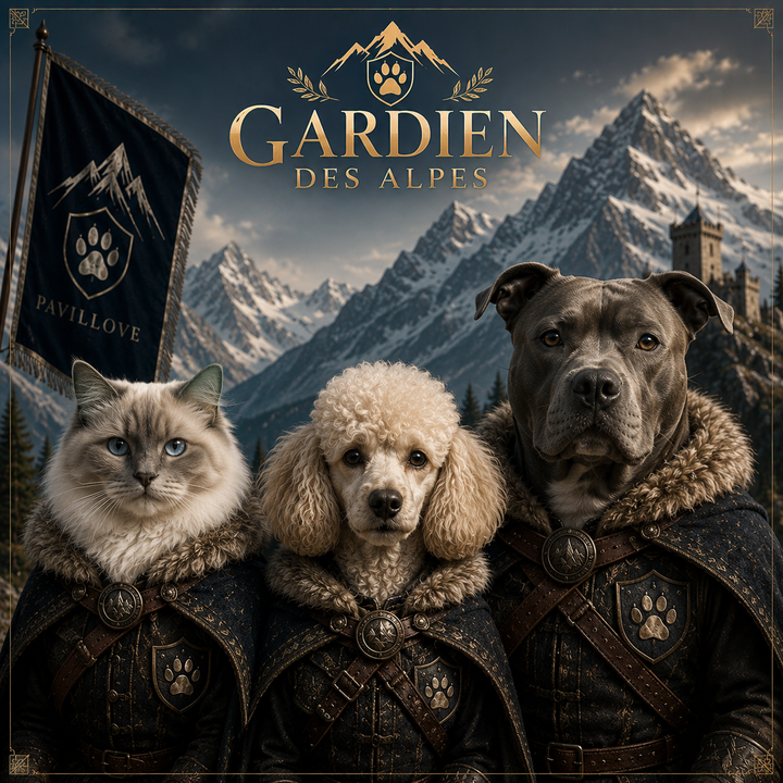Portrait personnalisé de votre chien ou chat (Thème Gardien des Alpes) - Pavllove
