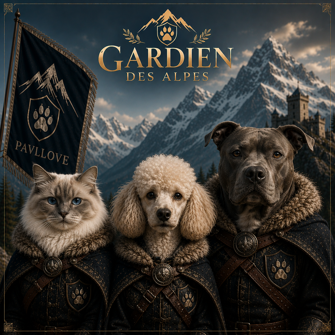 Portrait personnalisé de votre chien ou chat (Thème Gardien des Alpes) - Pavllove