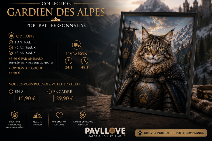 Portrait personnalisé de votre chien ou chat (Thème Gardien des Alpes) - Pavllove